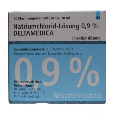 NATRIUMCHLORID-Oppløsning 0,9 % Deltamedica Luer Pl., 20X10 ml NATRIUMCHLORID-Oppløsning 0,9 % Deltamedica Luer Pl., 20X10 ml