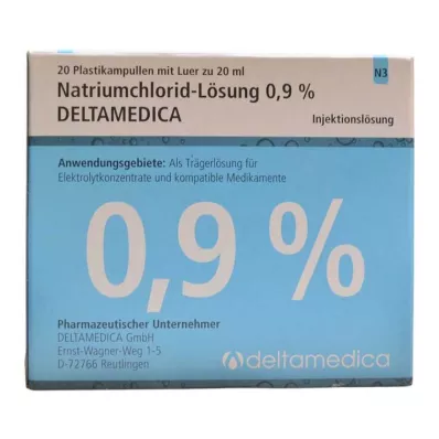 NATRIUMCHLORID-Oppløsning 0,9 % Deltamedica Luer Pl., 20X20 ml NATRIUMCHLORID-Oppløsning 0,9 % Deltamedica Luer Pl., 20X20 ml