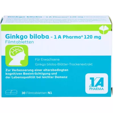 GINKGO BILOBA-1A Pharma 120 mg filmdrasjerte tabletter, 30 kapsler