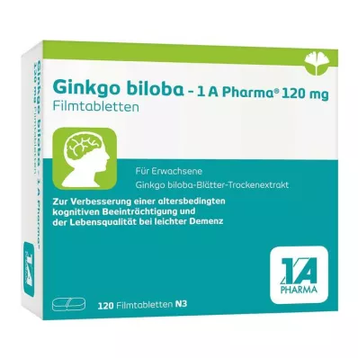 GINKGO BILOBA-1A Pharma 120 mg filmdrasjerte tabletter, 120 kapsler