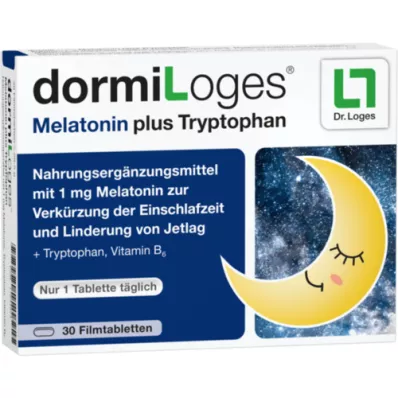 DORMILOGES Melatonin pluss tryptofan filmdrasjerte tabletter, 30 stk