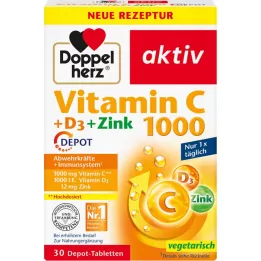 DOPPELHERZ Vitamin C 1000+D3+Zink Depot tabletter, 30 stk