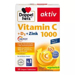 DOPPELHERZ Vitamin C 1000+D3+Zink Depot tabletter, 30 stk