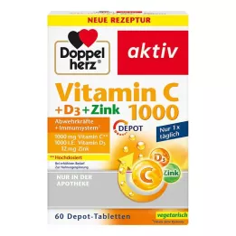 DOPPELHERZ Vitamin C 1000+D3+Zink Depot-tabletter, 60 kapsler