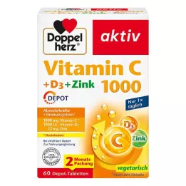 DOPPELHERZ Vitamin C 1000+D3+Zink Depot-tabletter, 60 kapsler