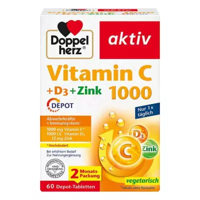 Doppelherz Vitamin C1000 + D3 + Zinc Depot tabletter (60 stykker)
