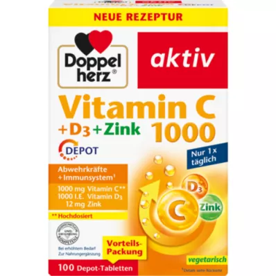 DOPPELHERZ Vitamin C 1000+D3+Zink Depot tabletter, 100 stk