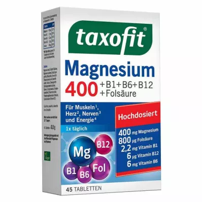 Taxofit Magnesium 400 + B1 + B6 + B12 + folsyretabletter, 45 stk