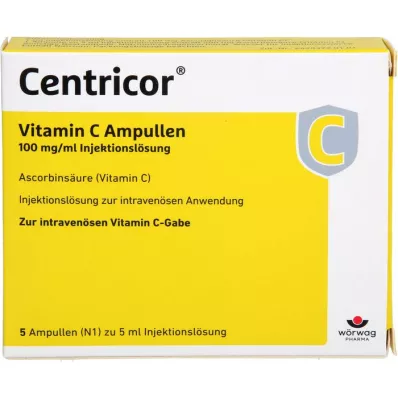 CENTRICOR Vitamin C-ampuller 100 mg/ml injeksjonsvæske, oppløsning, 5X5 ml