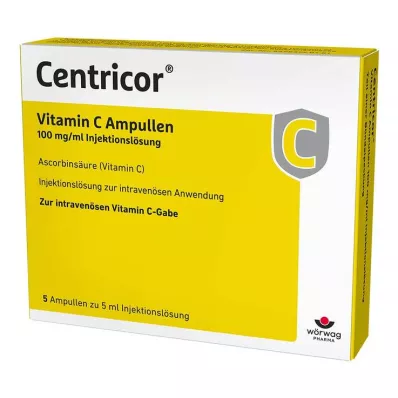 CENTRICOR Vitamin C-ampuller 100 mg/ml injeksjonsvæske, oppløsning, 5X5 ml CENTRICOR Vitamin C-ampuller 100 mg/ml injeksjonsvæske, oppløsning, 5X5 ml