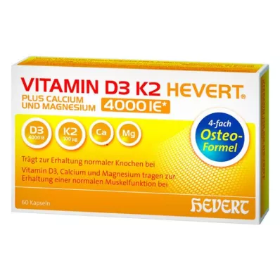 VITAMIN D3 K2 Hevert plus Ca Mg 4000 IE/2 kapsler, 60 stk