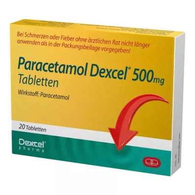 PARACETAMOL Dexcel 500 mg tabletter, 20 stk PARACETAMOL Dexcel 500 mg tabletter, 20 stk